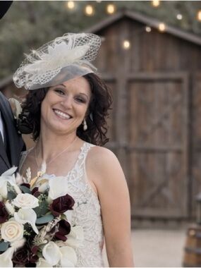 David's Bridal Ivory Mesh and Feather Fascinator